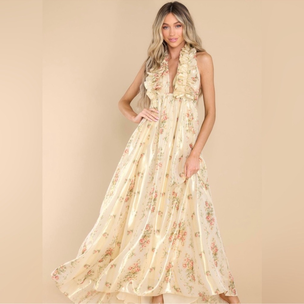 NWOT XS LOVESHACKFANCY ANTOINE MAXI HALTER DRESS